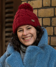 Load image into Gallery viewer, Kusan - PK2228 Cable Bobble Hat Turnup - Red