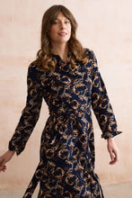 Load image into Gallery viewer, Lily & Me - Trailing Leaves Anya Midi Dress in Navy