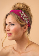 Load image into Gallery viewer, Powder - Embellished Velvet Headband - Golden Wildflowers Fuchsia