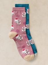 Load image into Gallery viewer, White Stuff - 2pk Fluffy Xmas Sheep Sock in Blue Multi