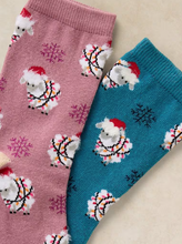 Load image into Gallery viewer, White Stuff - 2pk Fluffy Xmas Sheep Sock in Blue Multi