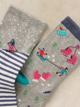 Load image into Gallery viewer, White Stuff - 2pk Skiing Ankle Sock in Grey Multi