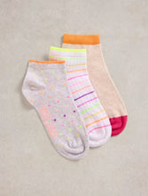 Load image into Gallery viewer, White Stuff - 3 Pack Fluro Trainer Socks in Natural Multi