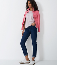 Load image into Gallery viewer, Crew Clothing - Stripe Crew Neck Slub T-Shirt in White Orchid