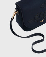 Load image into Gallery viewer, Fable - Beth Floral Applique Suedette Saddle Bag in Navy