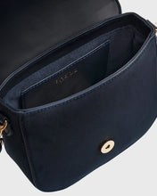Load image into Gallery viewer, Fable - Beth Floral Applique Suedette Saddle Bag in Navy