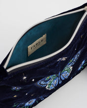 Load image into Gallery viewer, Fable - Butterfly Embroidered Velvet Pouch in Navy