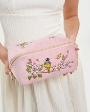 Load image into Gallery viewer, Fable - Velvet Embroidered Cosmetic Pouch in Pink Love Scatter