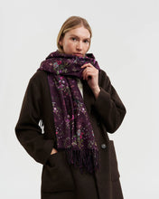 Load image into Gallery viewer, Fable - Eve Floral Long Fringed Scarf in Burgundy