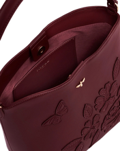 Load image into Gallery viewer, Fable - Floral Applique Margot Bucket Bag in Burgundy