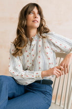 Load image into Gallery viewer, Lily & Me - Flora Embroidered Stripe Blouse in Ecru