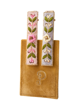 Load image into Gallery viewer, Powder - Embroidered Hair Bars in Petal/Powder Blue Floral Vines