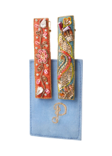 Load image into Gallery viewer, Powder - Embroidered Hair Bars in Tangerine Floral Vines/Teal Festival