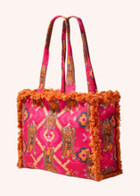 Load image into Gallery viewer, Powder - Ikat Tigers Fringed Box Tote Bag in Fuchsia