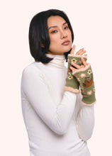 Load image into Gallery viewer, Powder - Highland Cow Wrist Warmers in Moss