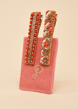 Load image into Gallery viewer, Powder - Narrow Jewelled Hair Bars - Coral Ovals & Beads