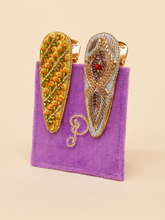 Load image into Gallery viewer, Powder - Jewelled Hair Clips - Feather & Stripe
