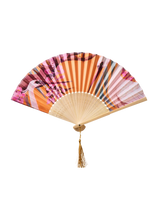 Load image into Gallery viewer, Powder - Satin Hand Fan in Oriental Crane Ochre