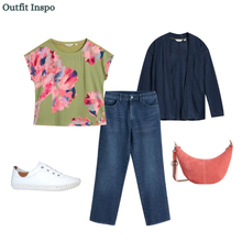 Load image into Gallery viewer, White Stuff - Woven Mix Tee in Green Print