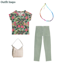 Load image into Gallery viewer, White Stuff - Nelly Notch Neck Tee in Green Print
