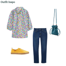 Load image into Gallery viewer, Sea Salt - Hope Cottage Blouse in Spring Tulips Chalk