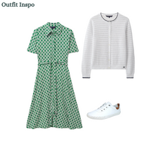 Load image into Gallery viewer, Crew Clothing - Emma Jersey Shirt Dress in Kelly Green Geo Entwined Print