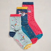 Load image into Gallery viewer, White Stuff - 3 Pack Party Dogs Ankle Socks in Blue Multi