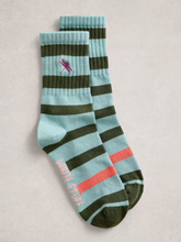 Load image into Gallery viewer, White Stuff - Embroidered Dragonfly Rib Socks in Mid Green