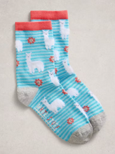 Load image into Gallery viewer, White Stuff - Fluffy Llama Ankle Socks in Blue Multi