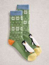 Load image into Gallery viewer, White Stuff - Fluffy Penguin Cabin Socks in Green Multi