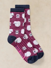Load image into Gallery viewer, White Stuff - Fluffy Stripe Sheep Ankle Socks in Dark Pink