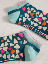 Load image into Gallery viewer, White Stuff - Heart Print Trainer Socks in Teal Multi