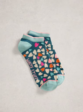 Load image into Gallery viewer, White Stuff - Heart Print Trainer Socks in Teal Multi