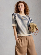Load image into Gallery viewer, White Stuff - Holly Pointelle Tee in Ivory Multi