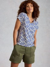 Load image into Gallery viewer, White Stuff - Nelly Notch Neck Tee in Blue Multi