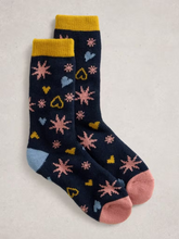 Load image into Gallery viewer, White Stuff - Stars and Hearts Cabin Socks in Navy Multi