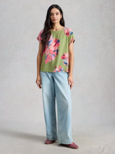 Load image into Gallery viewer, White Stuff - Woven Mix Tee in Green Print