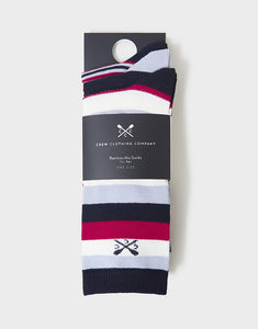 Crew Clothing - 3 Pack Bamboo Socks - Navy Red Stripes