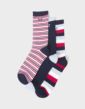 Load image into Gallery viewer, Crew Clothing - 3 Pack Bamboo Socks Navy Red Stripes
