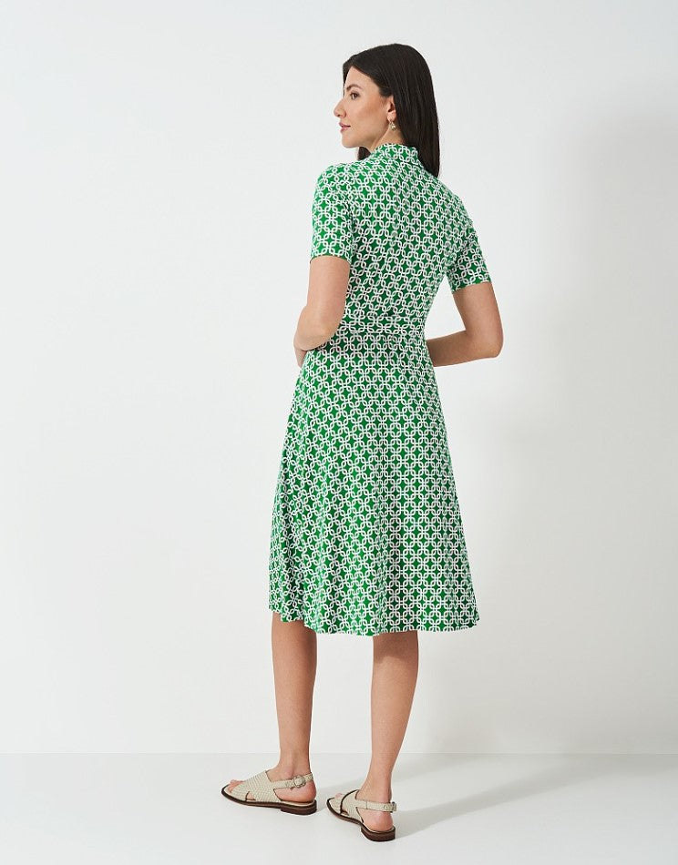 Crew Clothing - Emma Jersey Shirt Dress in Kelly Green Geo Entwined Pr Milners of Leyburn Crew Clothing - Emma Jersey Shirt Dress in Kelly Green Geo Entwined Pr Milners of Leyburn