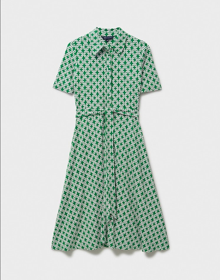 Crew Clothing - Emma Jersey Shirt Dress in Kelly Green Geo Entwined Pr Milners of Leyburn Crew Clothing - Emma Jersey Shirt Dress in Kelly Green Geo Entwined Pr Milners of Leyburn