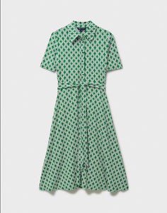 Crew Clothing - Emma Jersey Shirt Dress in Kelly Green Geo Entwined Print