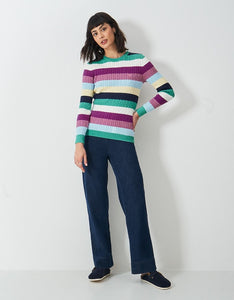 Crew Clothing - Heritage Cable Crew Neck Jumper in Multi Stripe