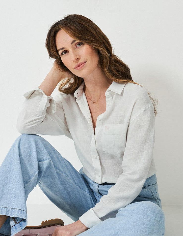 Crew Clothing - Linen Blend Shirt in White
