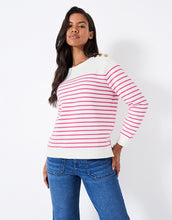 Load image into Gallery viewer, Crew Clothing - Nautical Button Shoulder Sweatshirt - Pink/White
