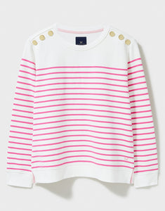 Crew Clothing - Nautical Button Shoulder Sweatshirt - Pink/White