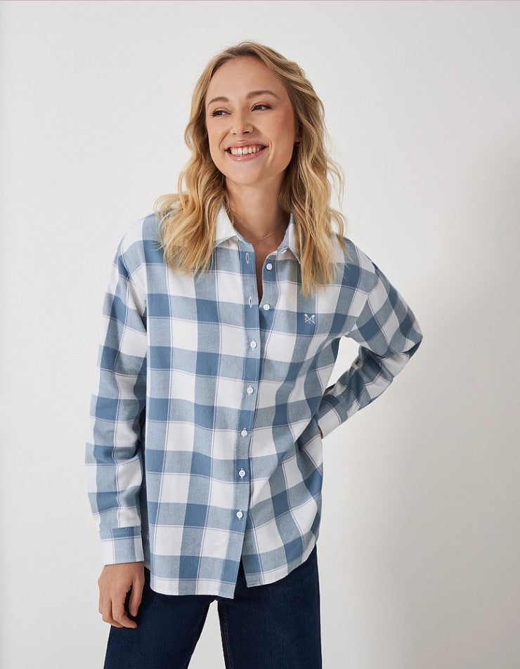 Crew Clothing - Relaxed Fit Flannel Shirt in Blue/White Check