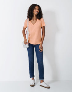 Crew Clothing - Perfect V Neck Slub T-shirt in Peach