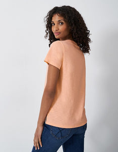 Crew Clothing - Perfect V Neck Slub T-shirt in Peach