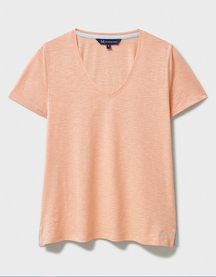 Crew Clothing - Perfect V Neck Slub T-shirt in Peach